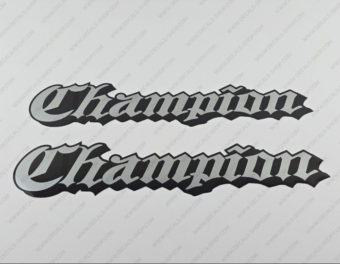 Champion Boat Logo 1980's Style Silver Decals Set of 2 x 16.7"